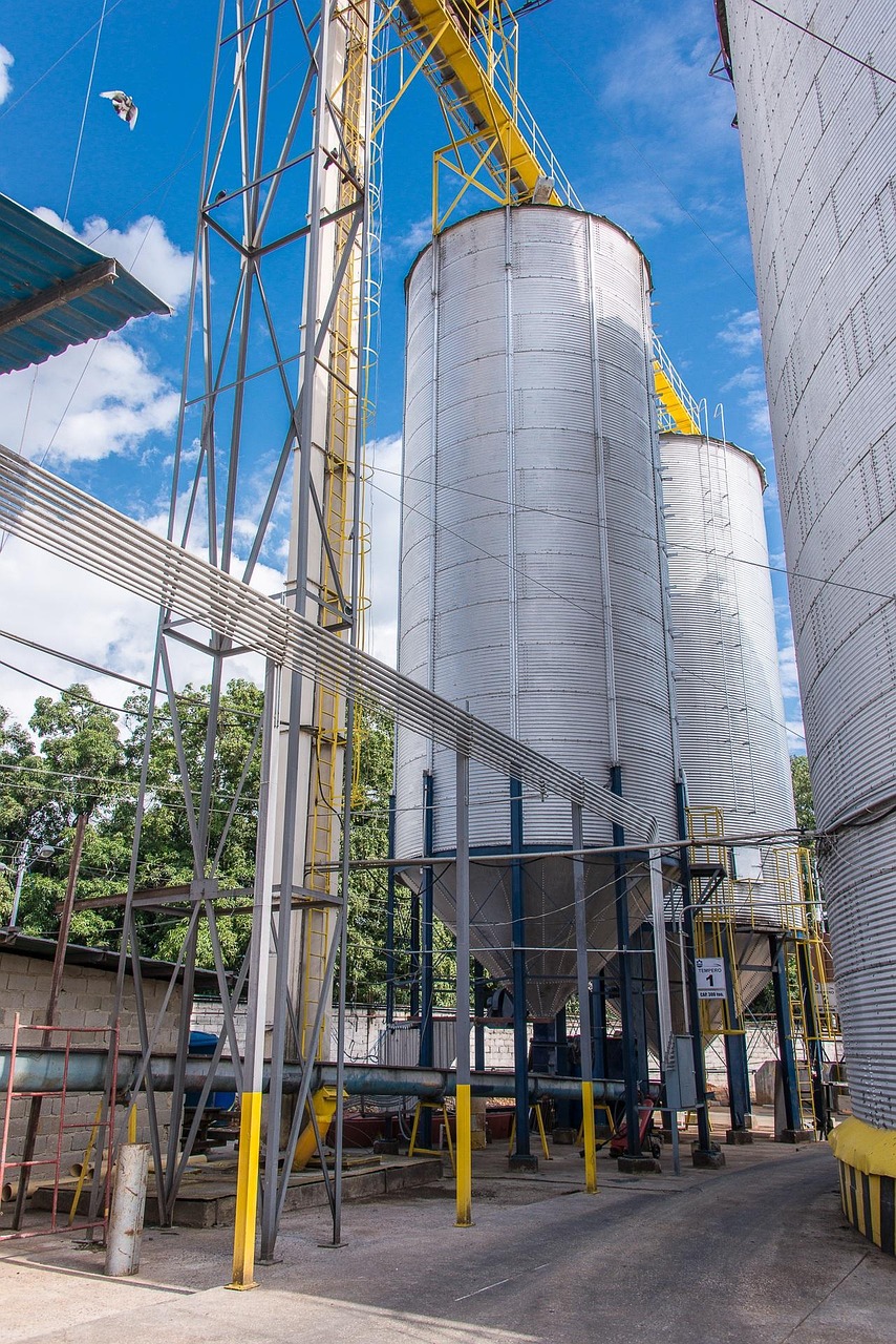 grain storage silos aerial